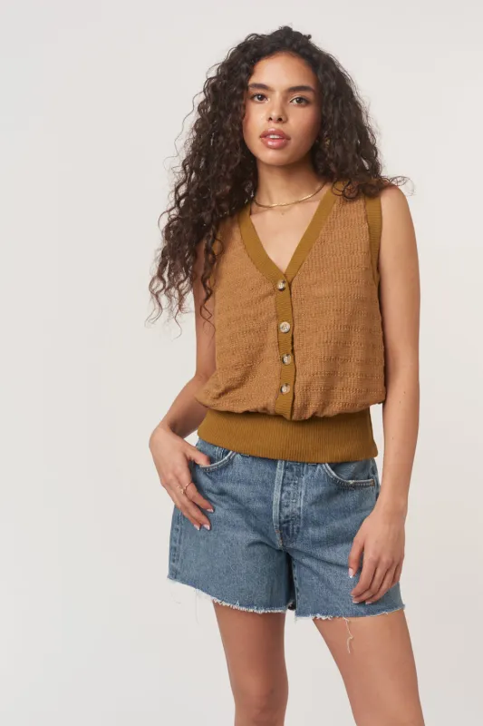 Ingrid Button Front Textured Tank - Cinnamon sold by Project Social T