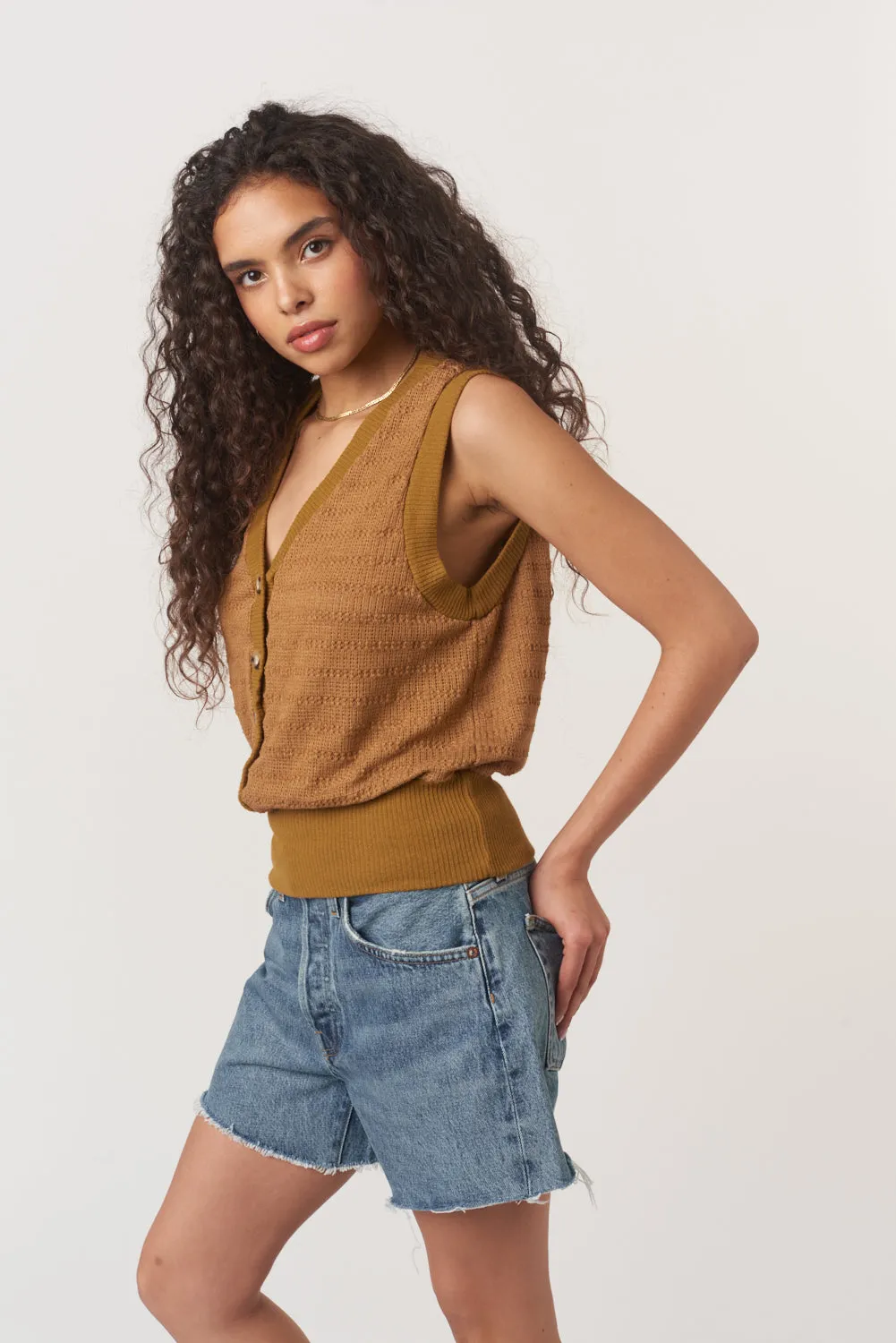 Ingrid Button Front Textured Tank - Cinnamon sold by Project Social T product image thumbnail 2