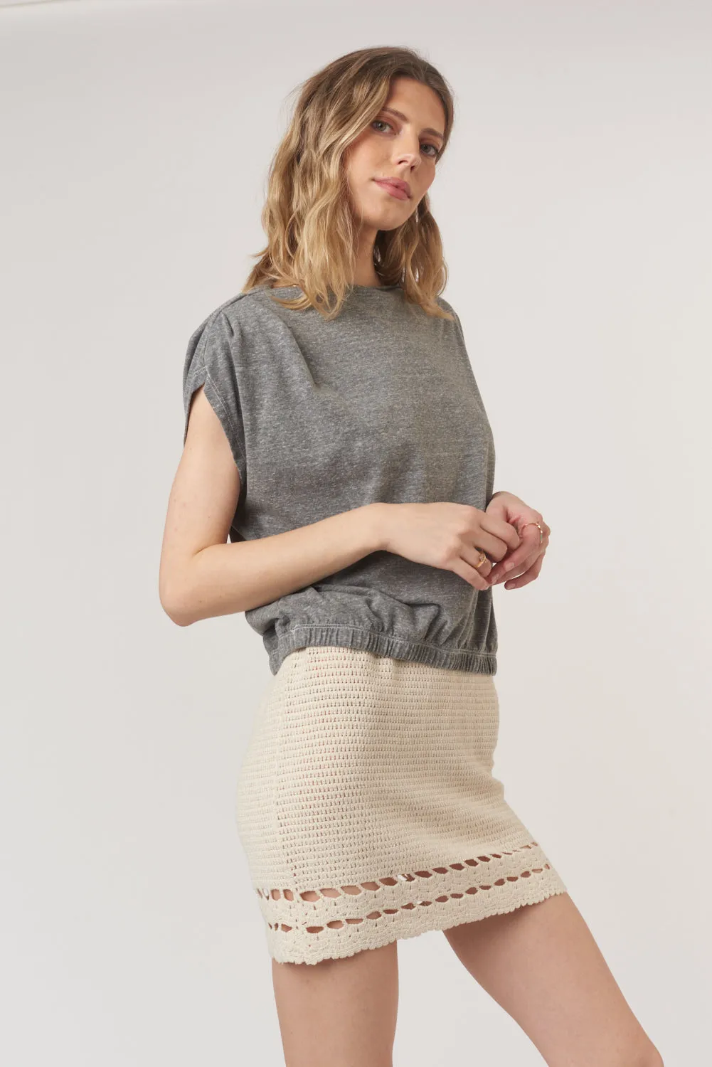 Estelle Heathered Pleated Shoulder Tee sold by Project Social T
