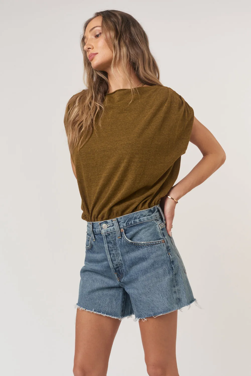 Estelle Heathered Pleated Shoulder Tee sold by Project Social T
