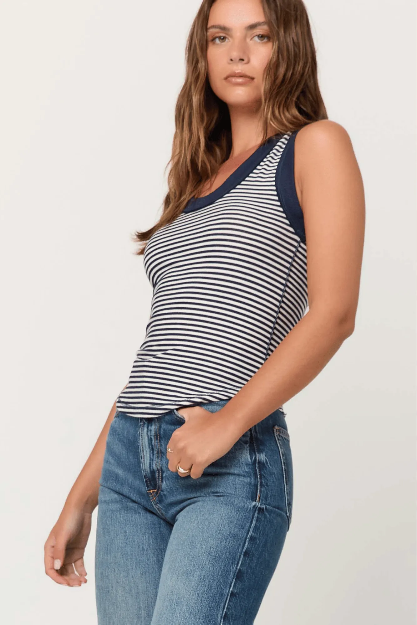 Hits Different Striped Ringer Tank - Navy Stripe sold by Project Social T product image thumbnail 3