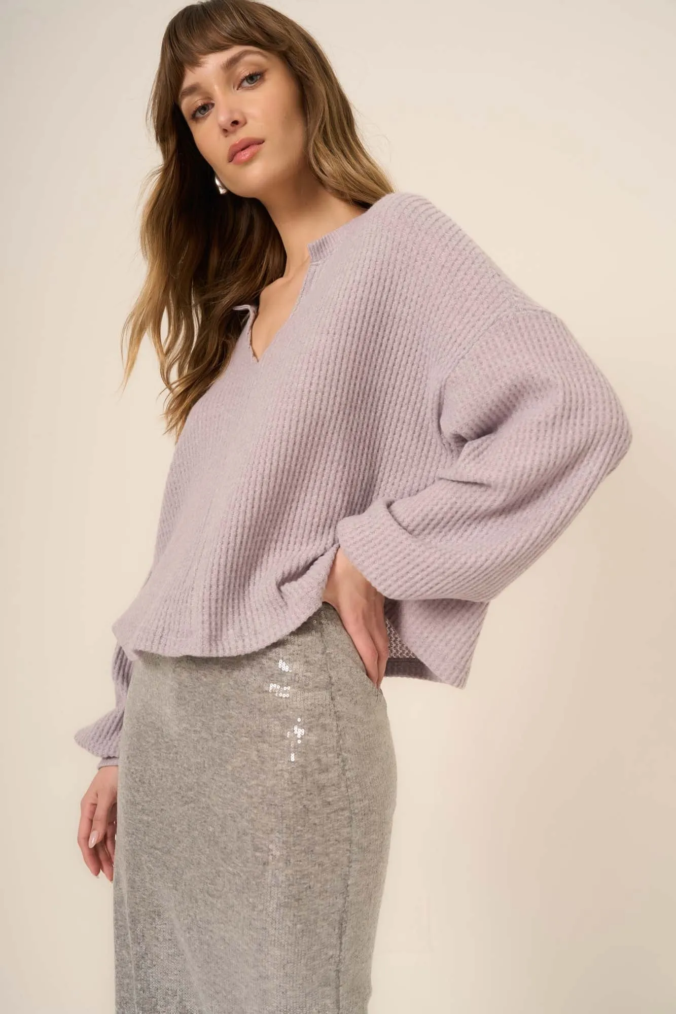 Vinessa Notch Neck Brushed Thermal Top sold by Project Social T