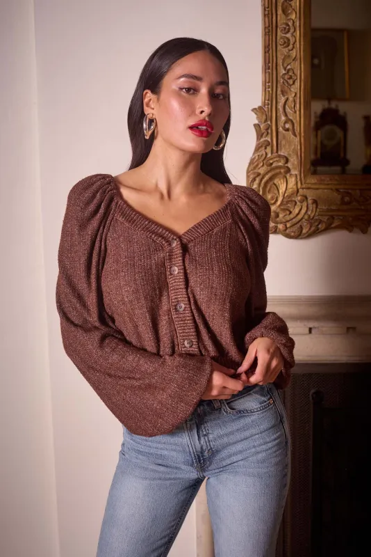 Piece Of My Heart Textured Button Front Cardi - Gingerbread sold by Project Social T