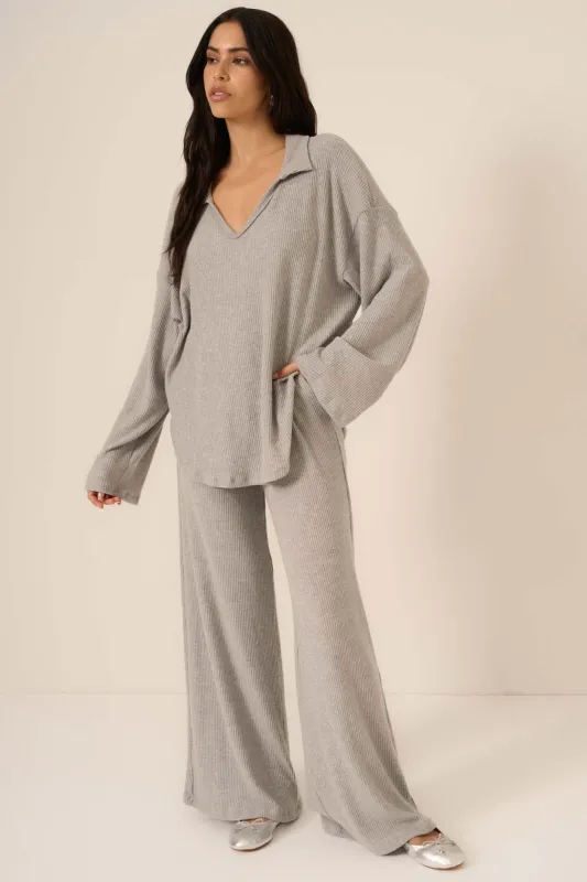 Zoey Brushed Rib Pant - Heather Grey sold by Project Social T