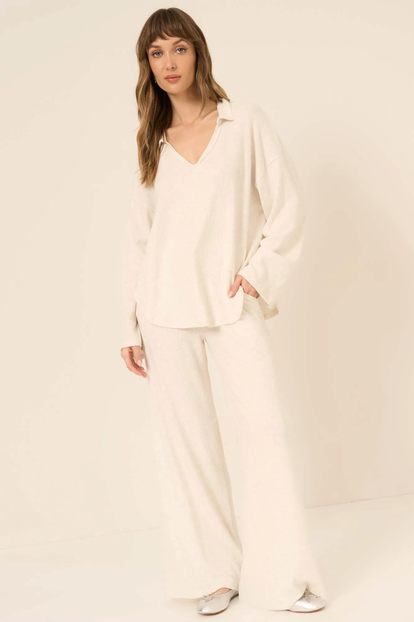 Zoey Brushed Rib Pant - Oatmeal sold by Project Social T
