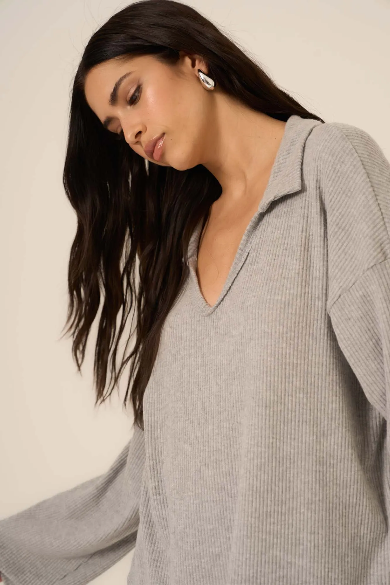 Zoey Brushed Rib Collared Long Sleeve sold by Project Social T product image thumbnail 4