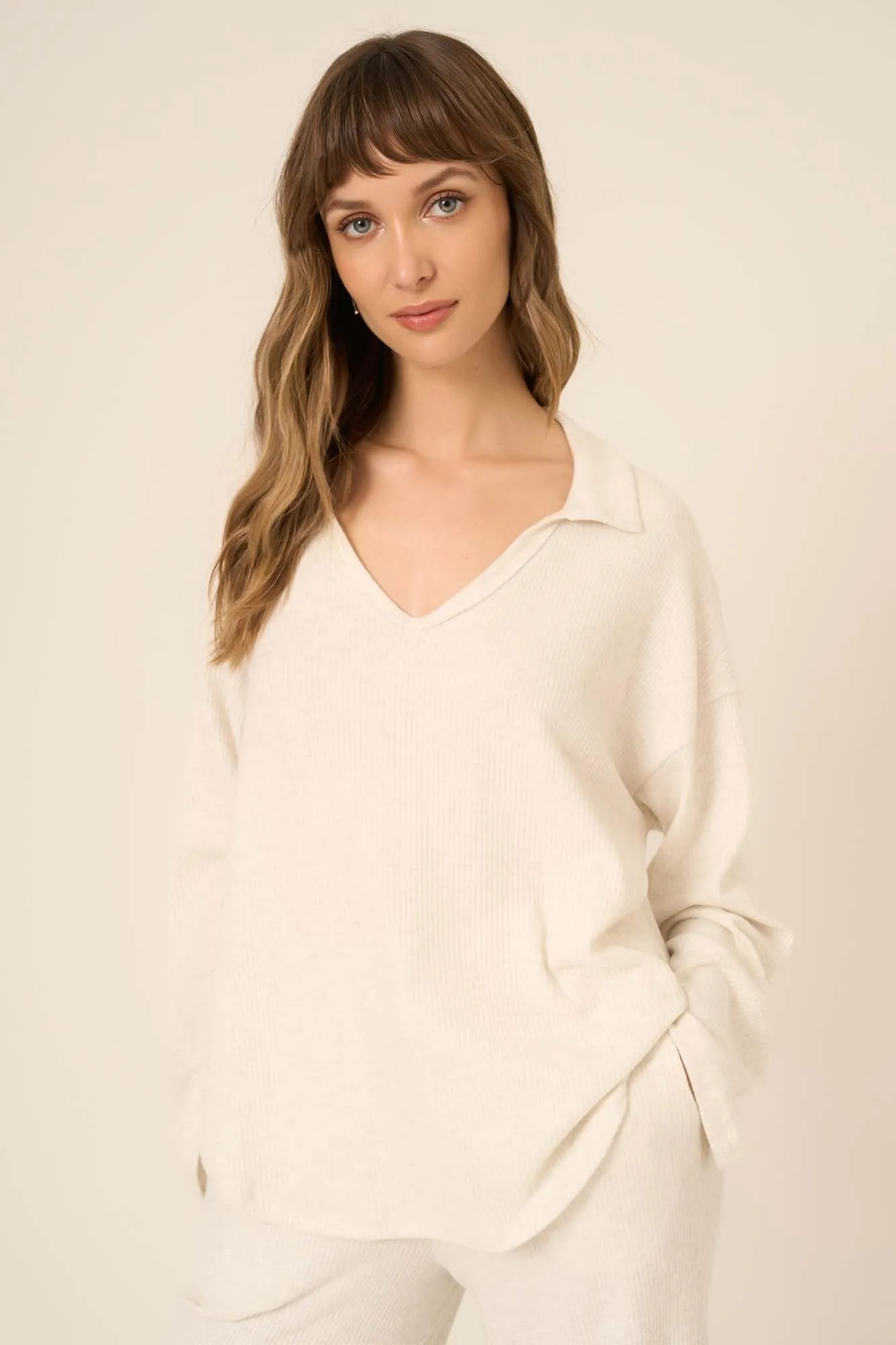 Zoey Brushed Rib Collared Long Sleeve sold by Project Social T