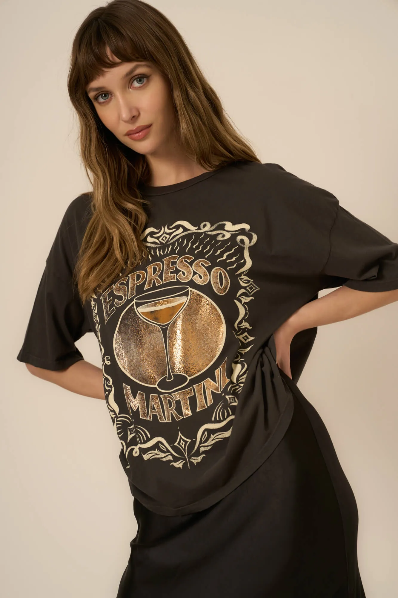 Espresso Martini Foil Perfect BF Tee - Vintage Black sold by Project Social T