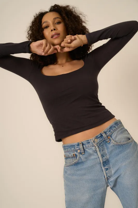 Danni Seamless Square Neck Long Sleeve - Washed Black sold by Project Social T