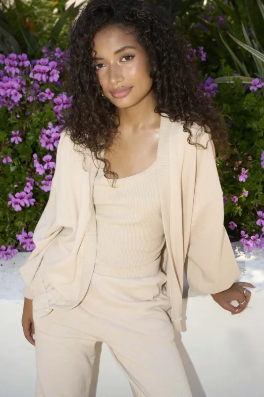 Warming Up Fleece Open Front Cardi - Mother of Pearl sold by Project Social T