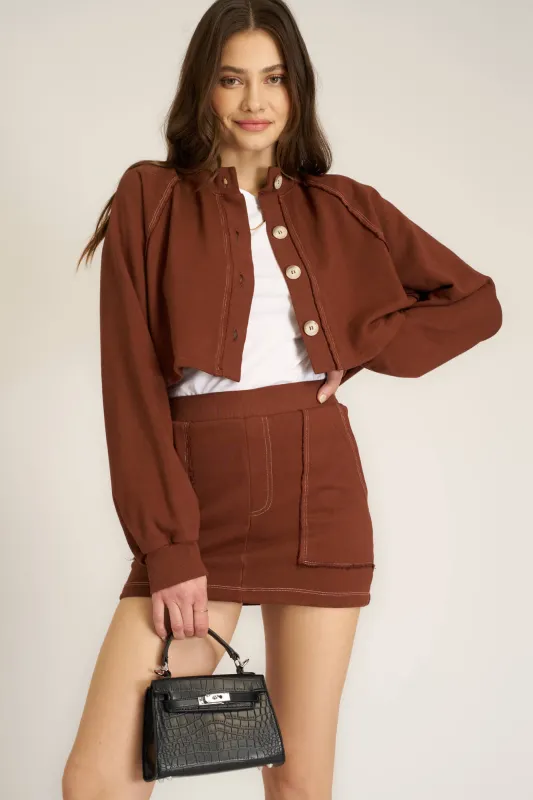 Lillian Button Front Contrast Stitch Jacket - Russet Brown sold by Project Social T