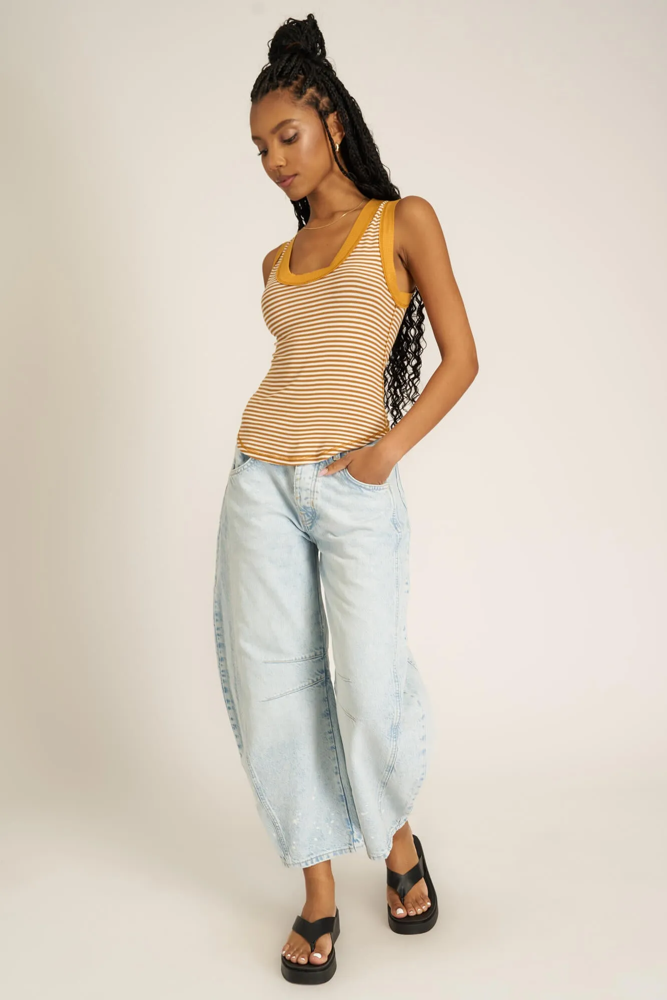 Hits Different Striped Ringer Tank - Golden Harvest Stripe sold by Project Social T