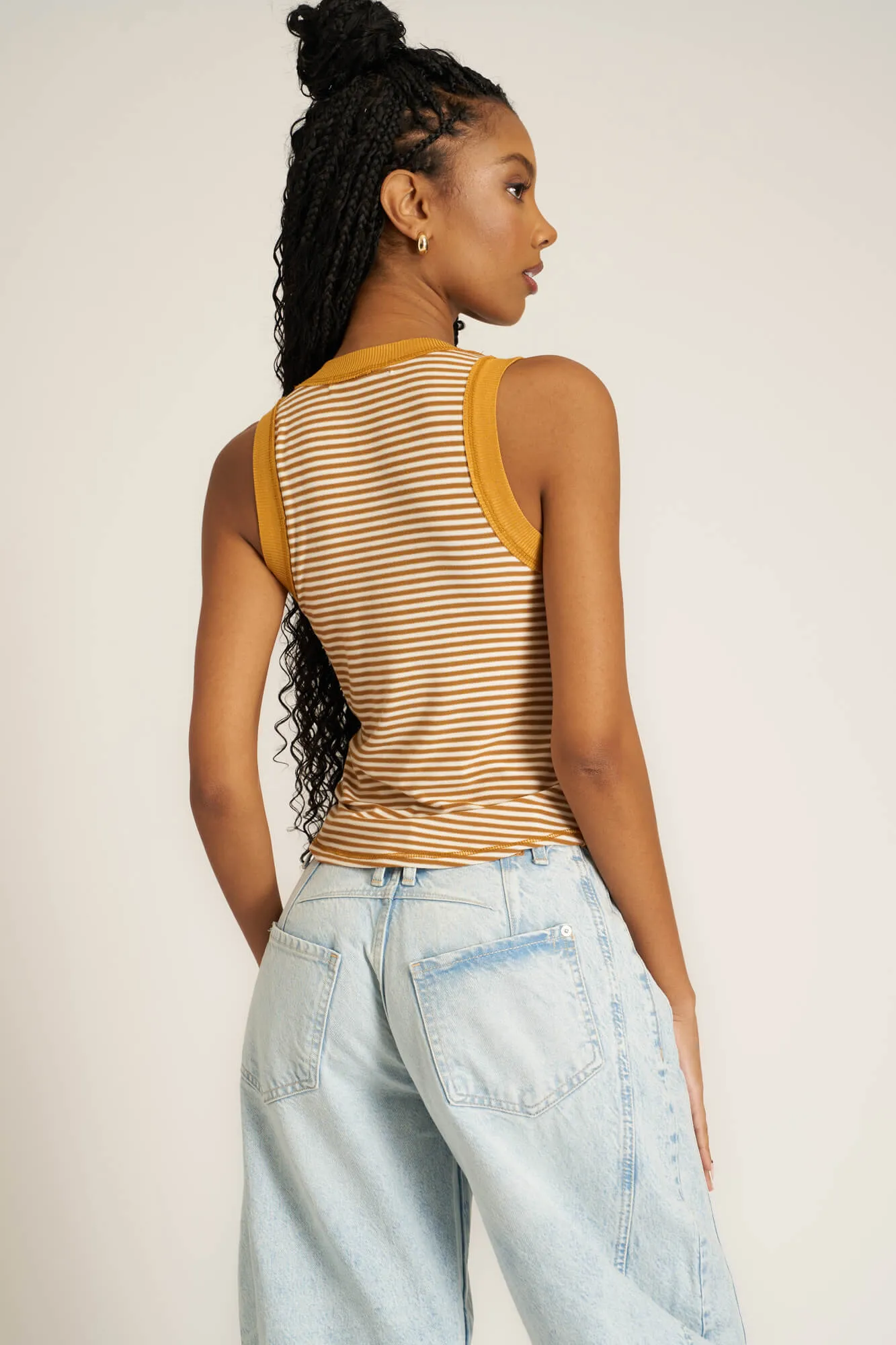 Hits Different Striped Ringer Tank - Golden Harvest Stripe sold by Project Social T product image thumbnail 4