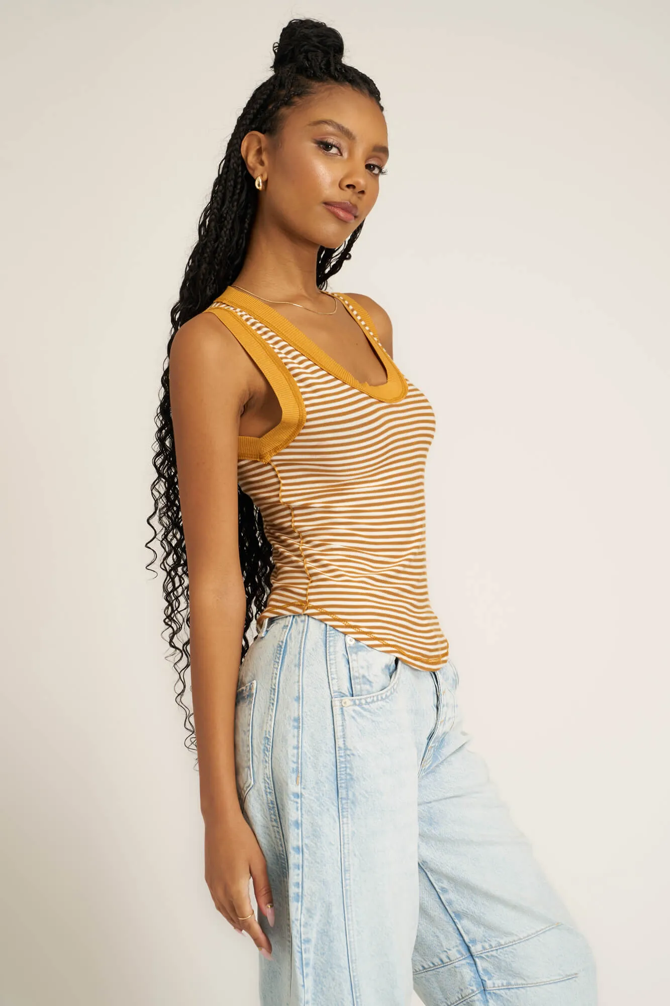 Hits Different Striped Ringer Tank - Golden Harvest Stripe sold by Project Social T product image thumbnail 3