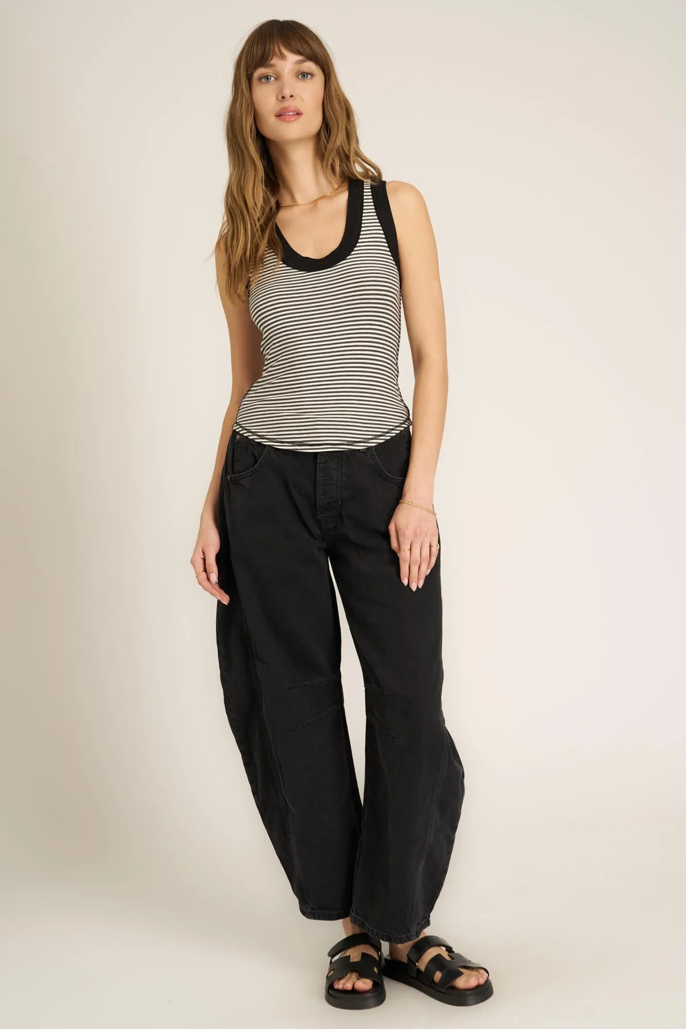 Hits Different Striped Ringer Tank - Black Stripe sold by Project Social T product image thumbnail 2