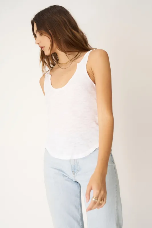 So Long Notch Scoop Neck Rib Tank - White sold by Project Social T