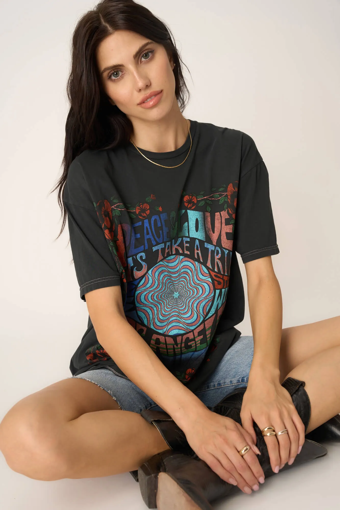 Peace & Love Relaxed Tee - Vintage Black sold by Project Social T