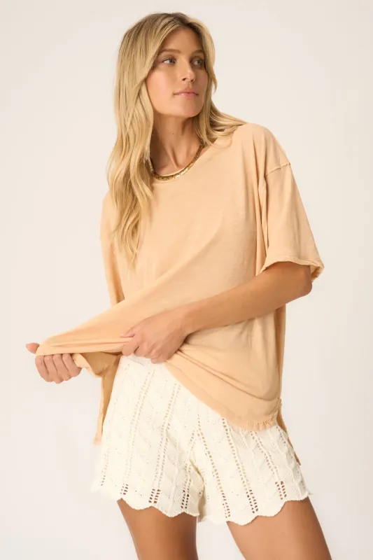 Lola Sheer Side Slit Relaxed Tee - Panna Cotta sold by Project Social T