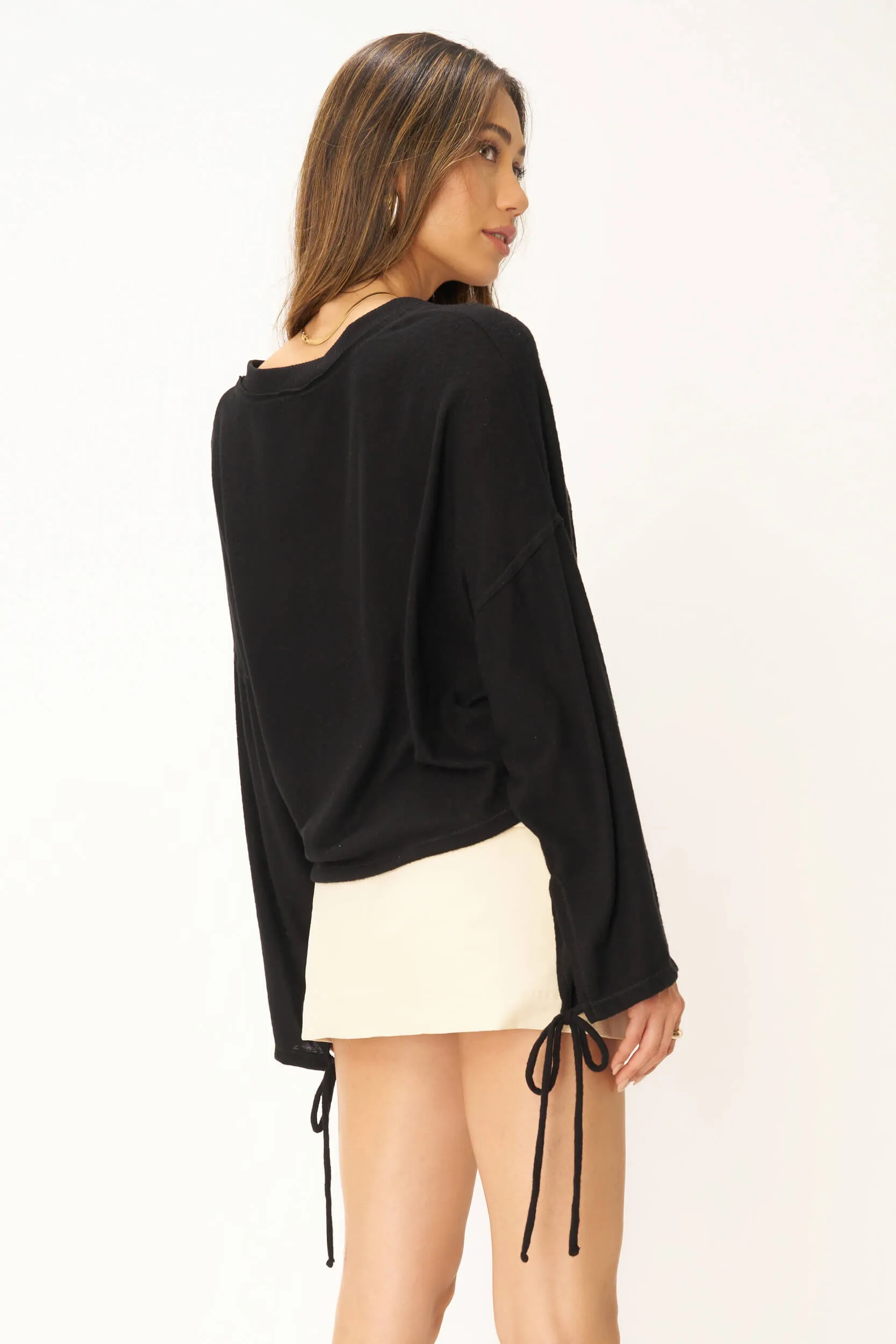 Celaya Notch Neck Cozy V Neck Long Sleeve - Black sold by Project Social T product image thumbnail 4