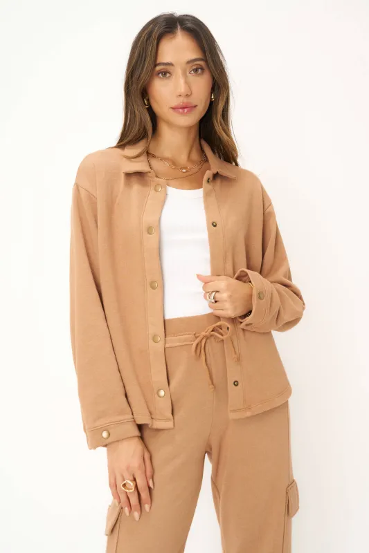 Nydia Snap Front Collared Jacket - Root Beer sold by Project Social T