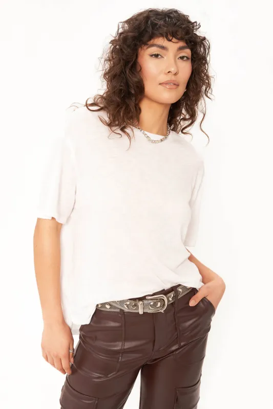 Lola Sheer Side Slit Relaxed Tee - White sold by Project Social T