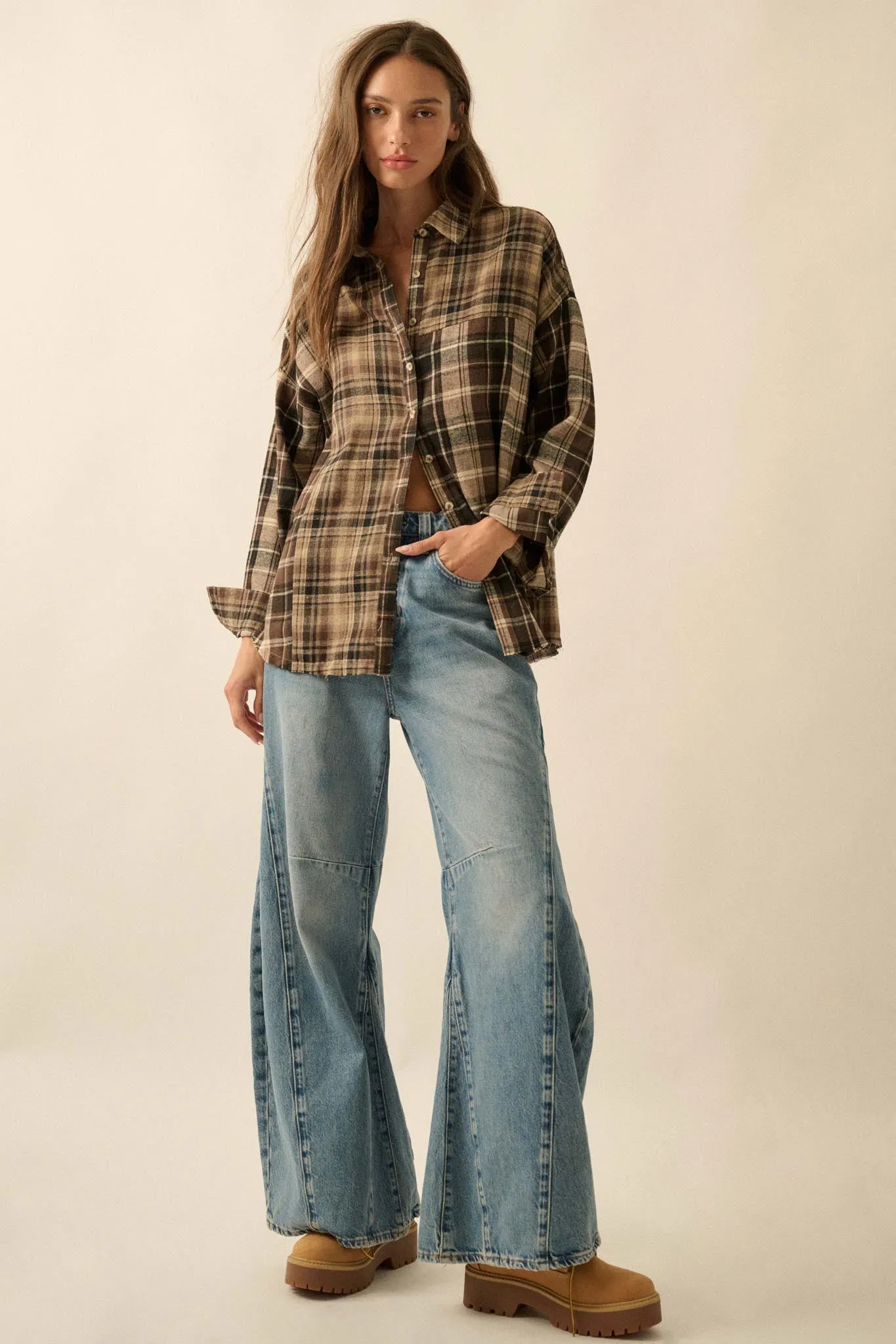 Country Roads Colorblock Plaid Button-Up Shirt sold by Promesa product image thumbnail 3