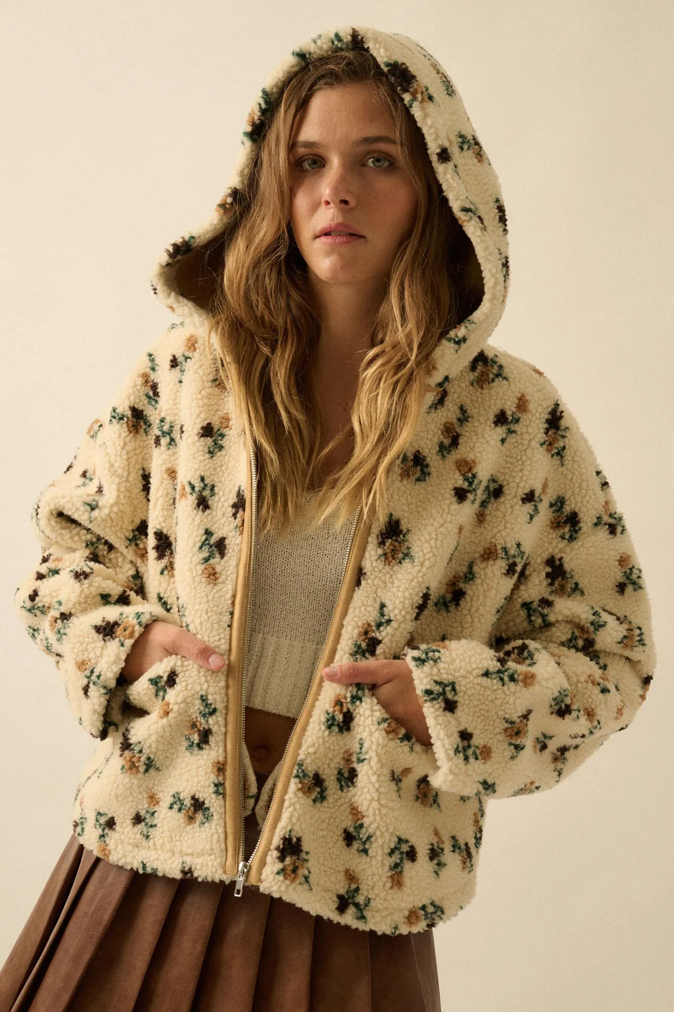 Winter Blossoms Floral Fleece Hooded Jacket sold by Promesa product image thumbnail 5