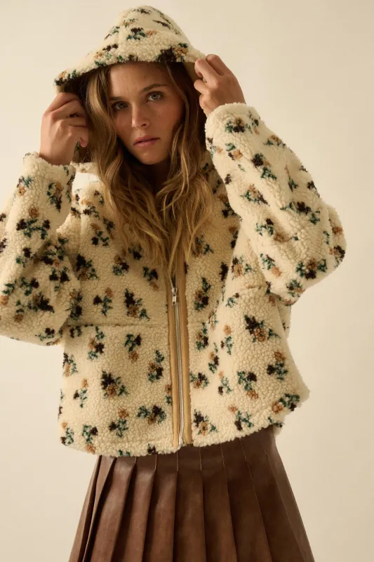 Winter Blossoms Floral Fleece Hooded Jacket sold by Promesa