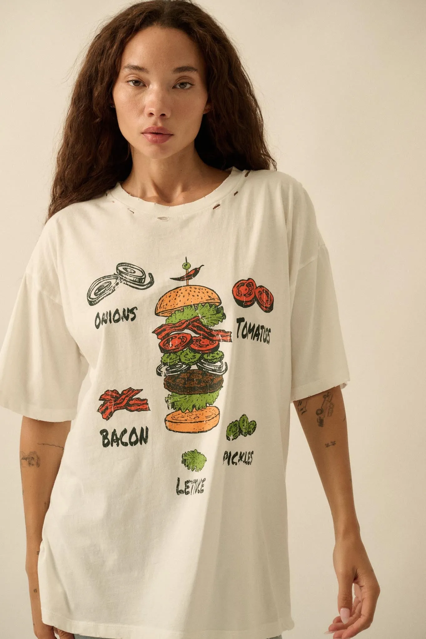 Burger Time Distressed Oversize Graphic Tee sold by Promesa product image thumbnail 4