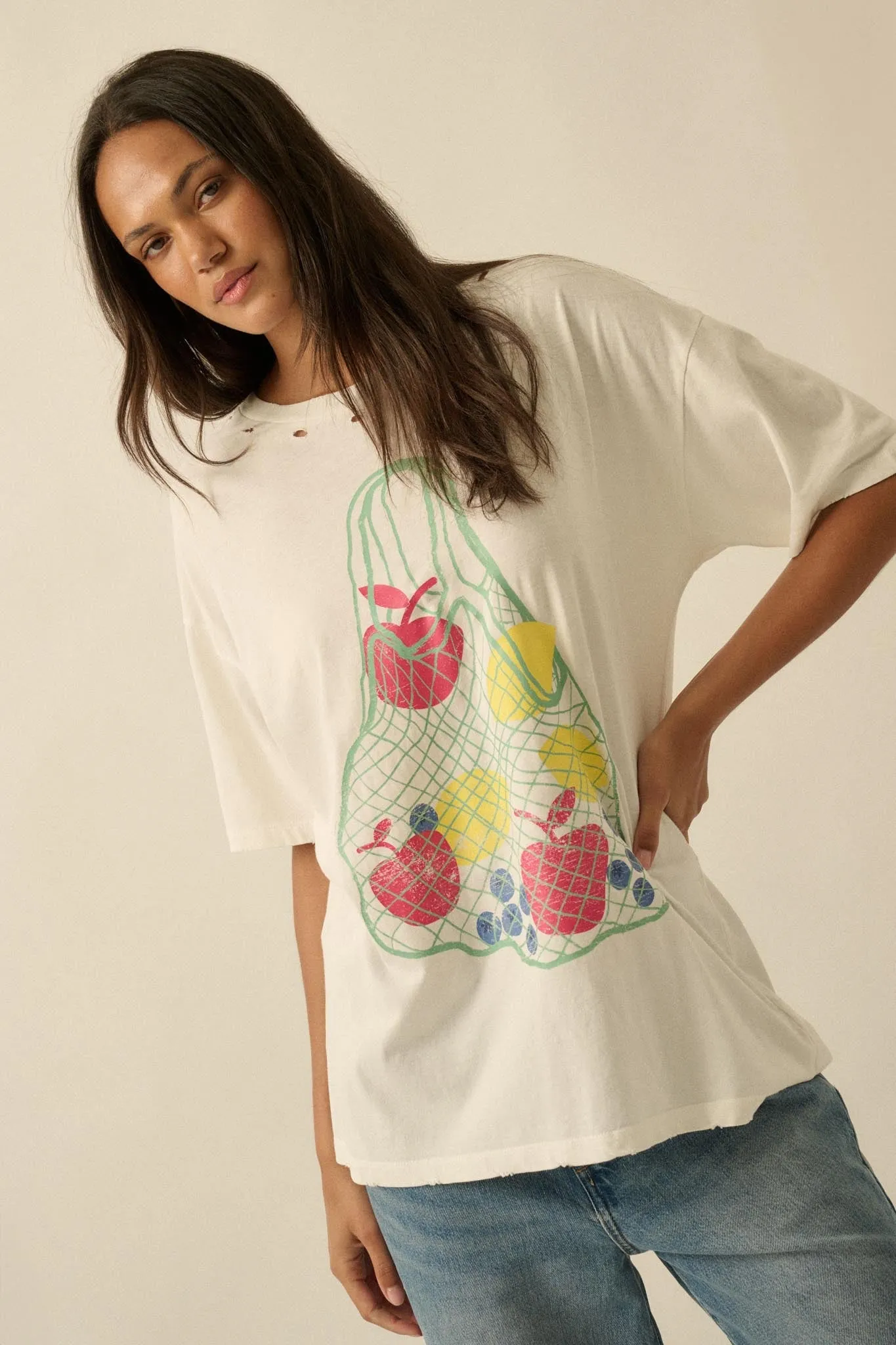 Fruit Stand Distressed Oversize Graphic Tee sold by Promesa product image thumbnail 4