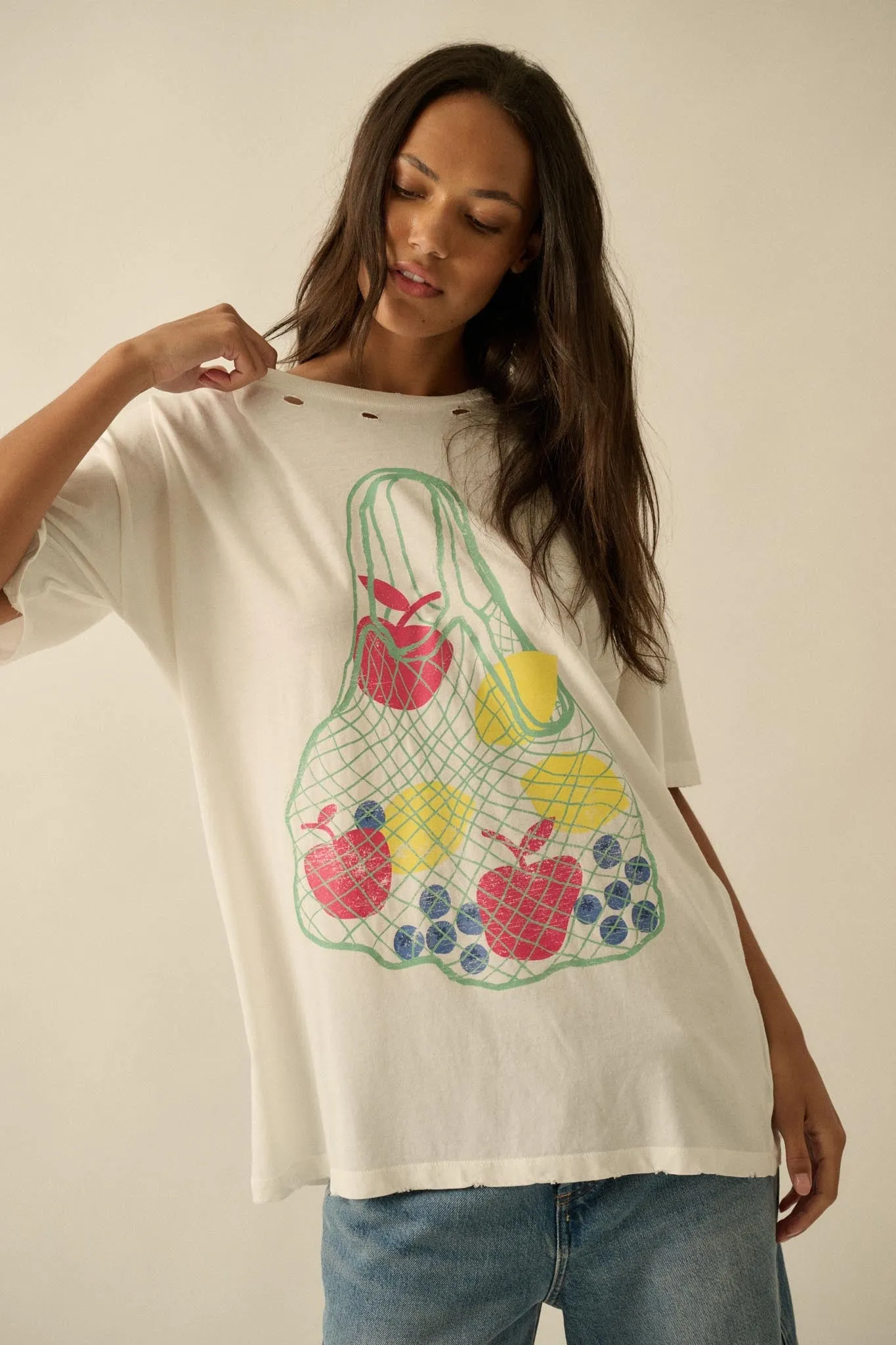Fruit Stand Distressed Oversize Graphic Tee sold by Promesa