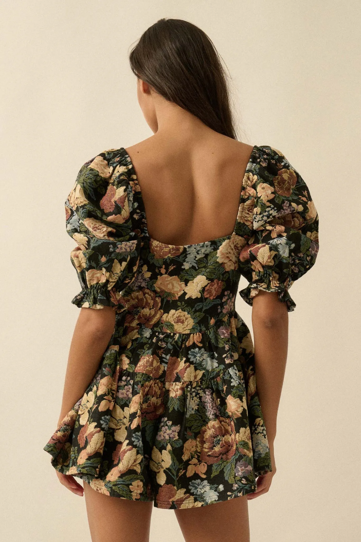 Woven Petals Floral Tapestry Puff-Sleeve Romper sold by Promesa product image thumbnail 2
