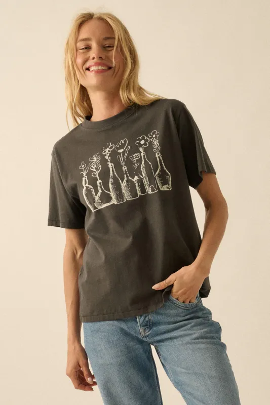 Blooming Bottles Vintage-Print Floral Graphic Tee sold by Promesa
