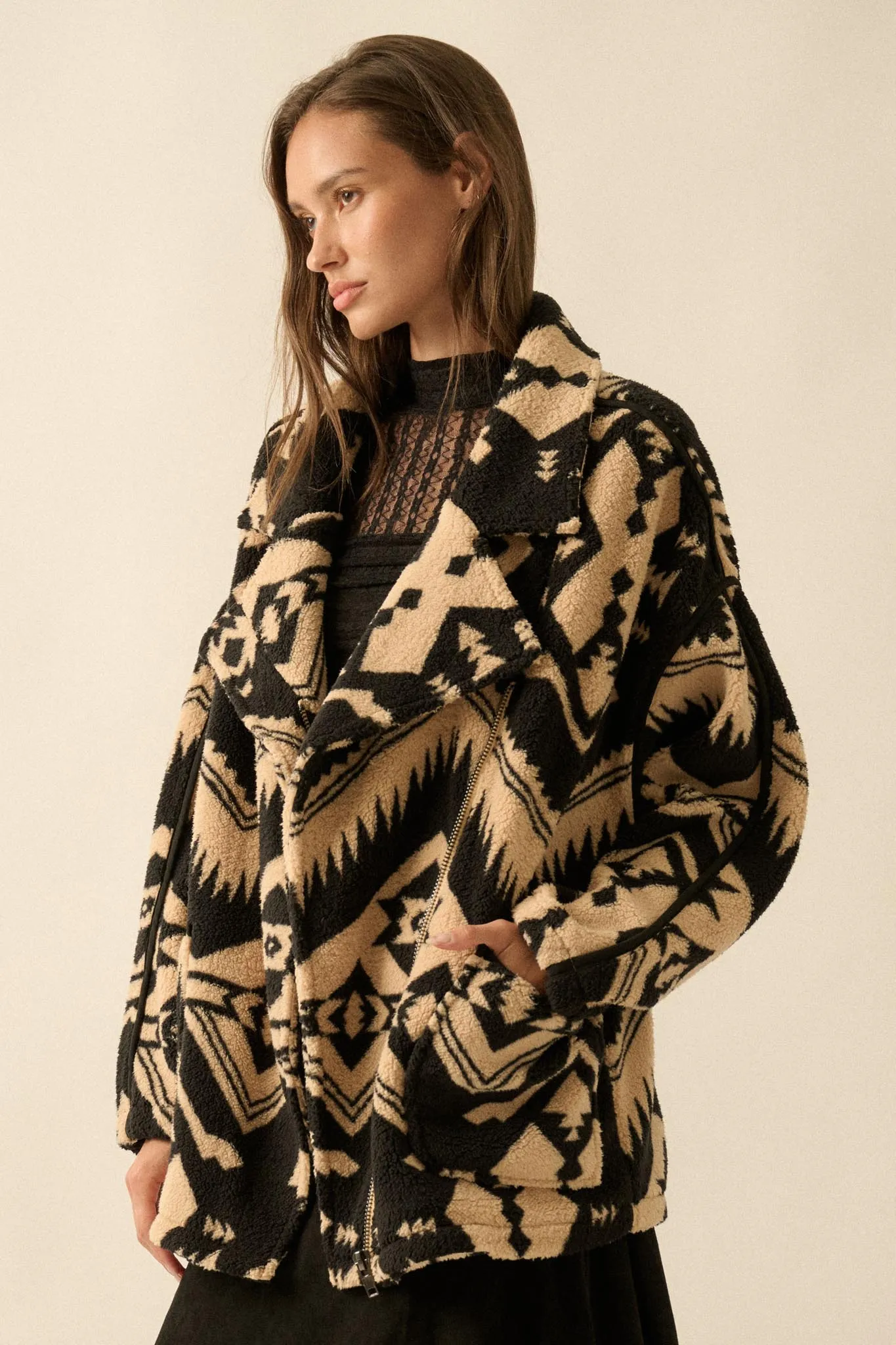 High Plains Geometric-Print Fleece Lapel Jacket sold by Promesa product image thumbnail 5