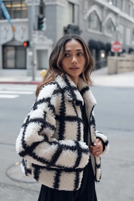 Outside the Box Check-Print Sherpa Fleece Jacket sold by Promesa