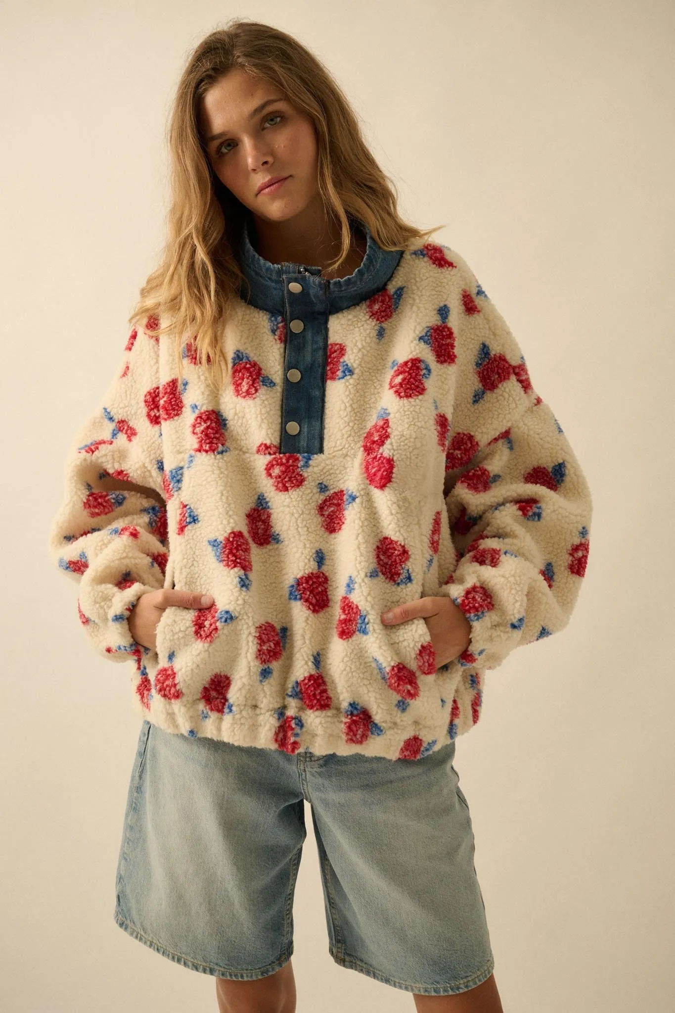 Winter Roses Floral Fleece Half-Zip Pullover sold by Promesa product image thumbnail 4