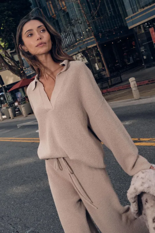 Looking Good Textured Knit Collared V-Neck Sweater made by Promesa