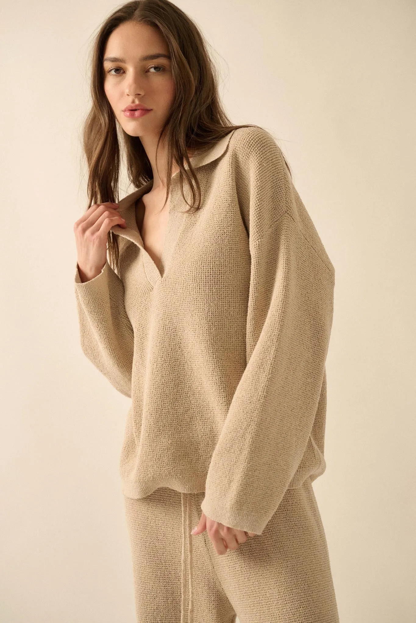 Looking Good Textured Knit Collared V-Neck Sweater sold by Promesa product image thumbnail 4