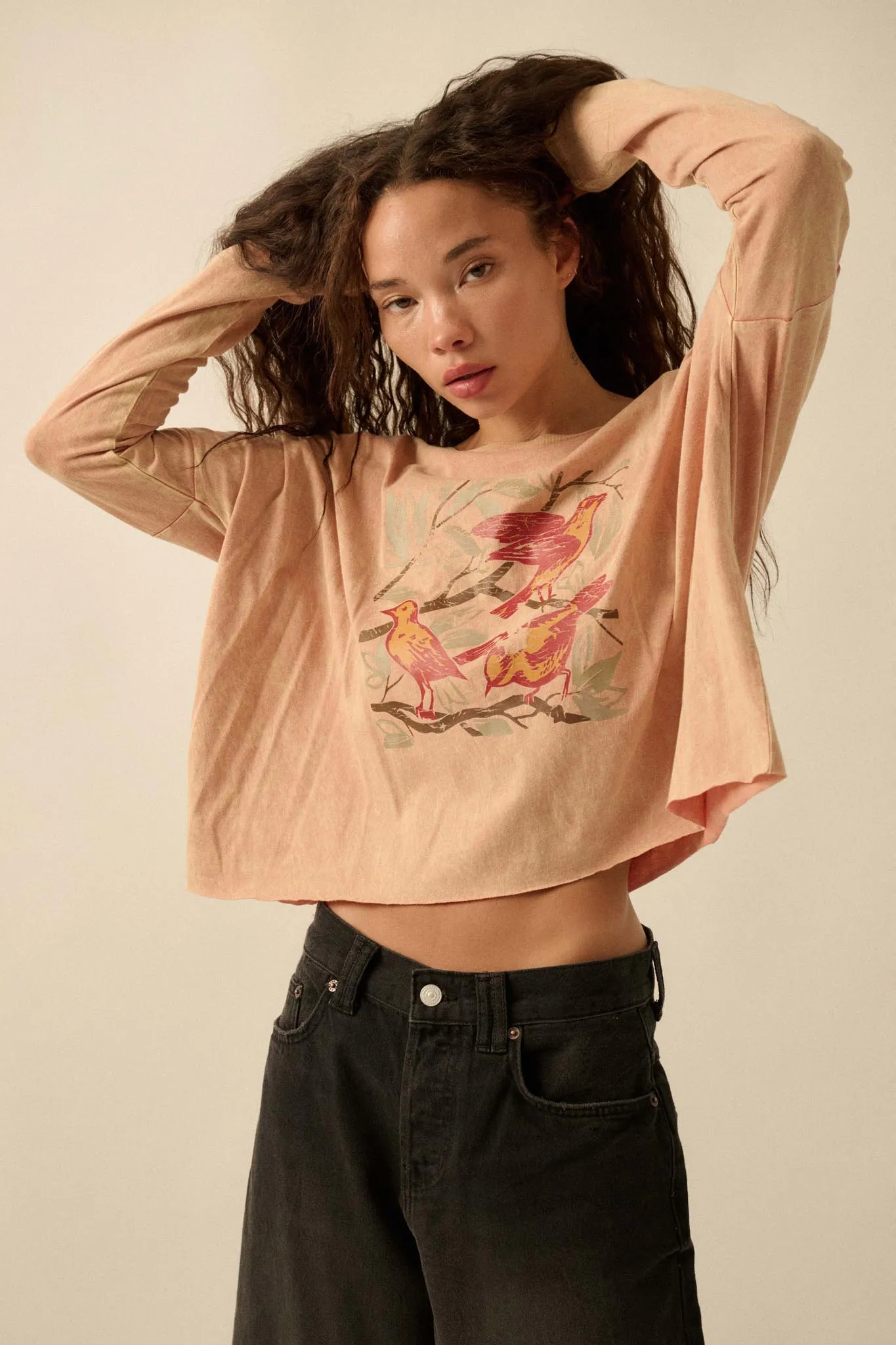 Bird Watching Vintage-Wash Long-Sleeve Graphic Tee sold by Promesa product image thumbnail 3