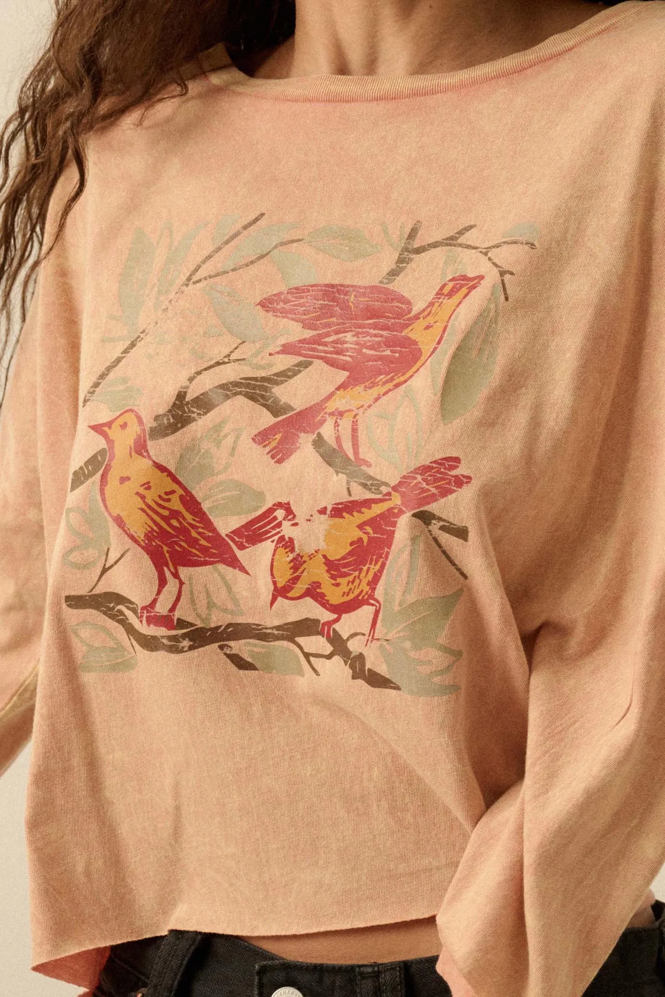 Bird Watching Vintage-Wash Long-Sleeve Graphic Tee sold by Promesa product image thumbnail 2
