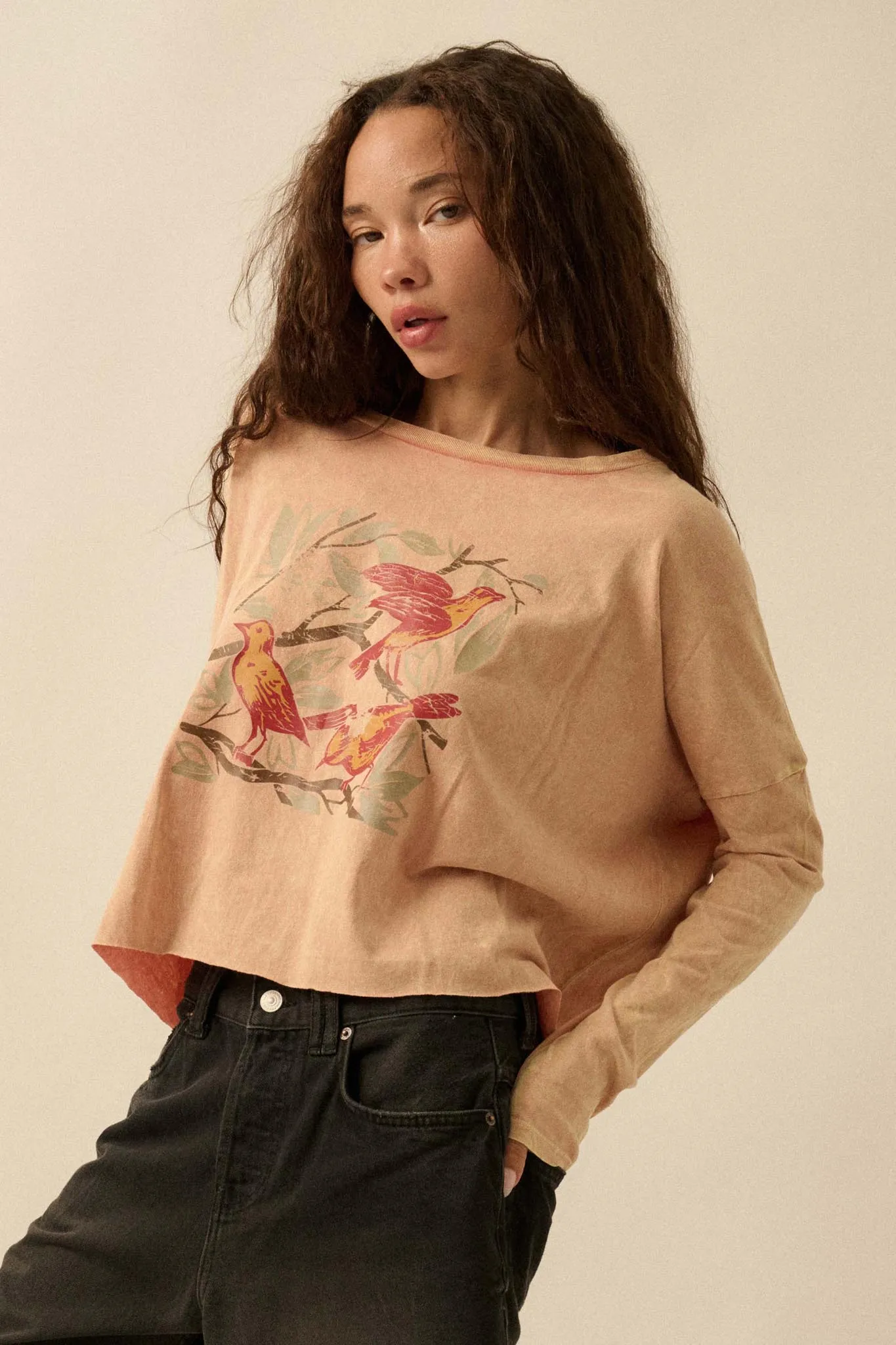 Bird Watching Vintage-Wash Long-Sleeve Graphic Tee sold by Promesa product image thumbnail 5