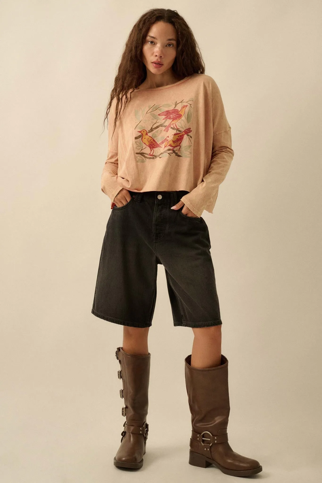 Bird Watching Vintage-Wash Long-Sleeve Graphic Tee sold by Promesa product image thumbnail 4