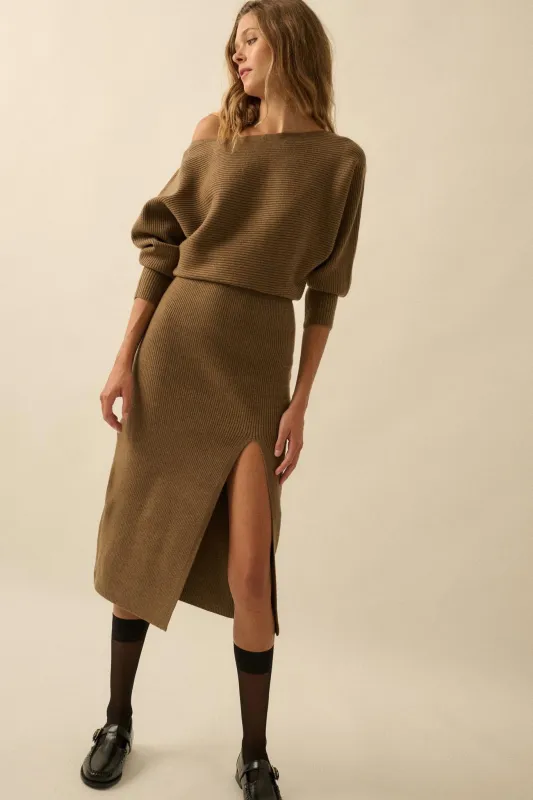 Make It Happen One-Shoulder Midi Sweater Dress made by Promesa