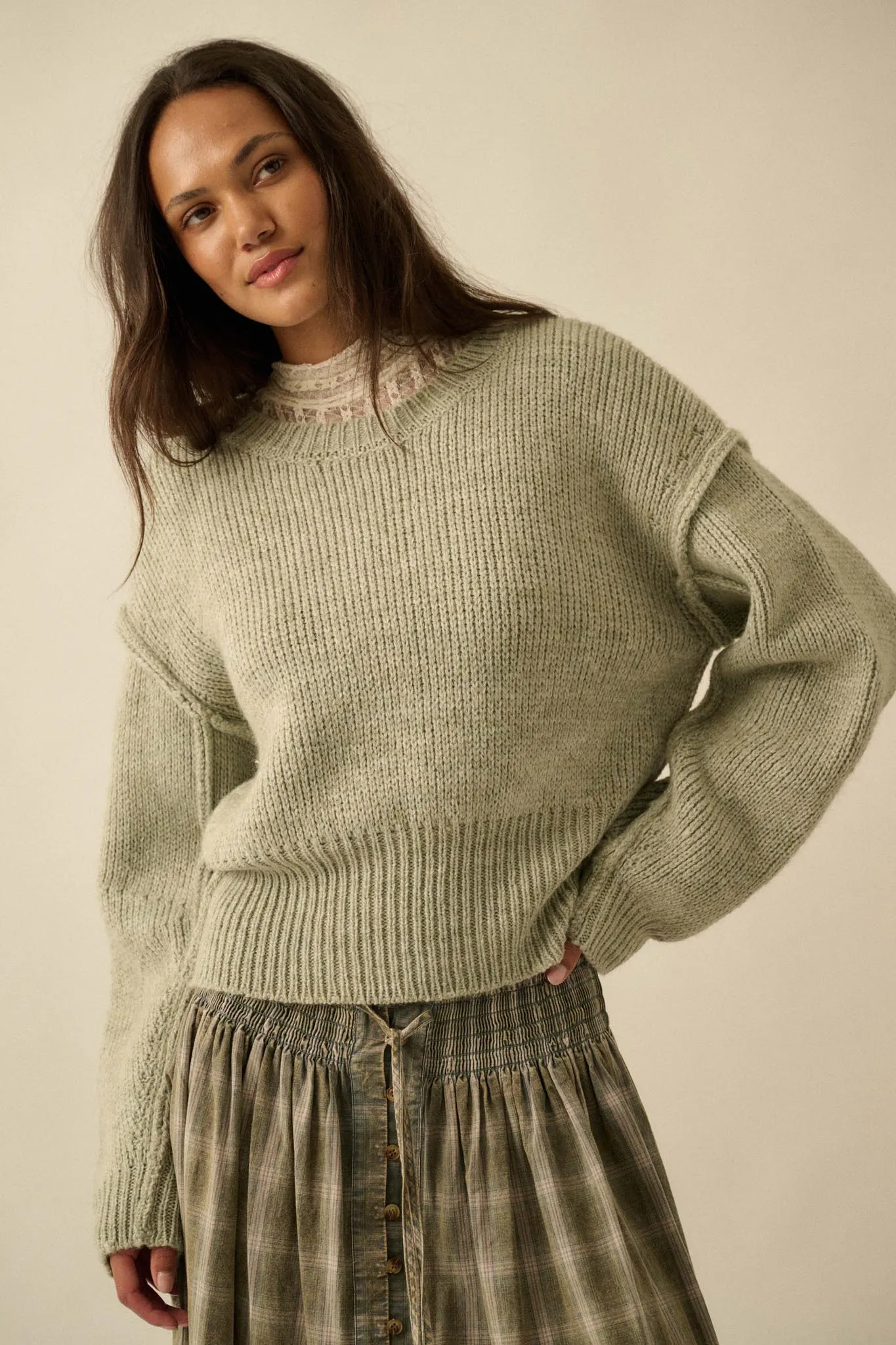 Good to Go Exposed-Seam Banded-Hem Sweater sold by Promesa product image thumbnail 4