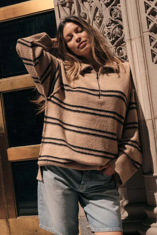 Promise the Label Striped Knit Quarter-Zip Sweater made by Promesa
