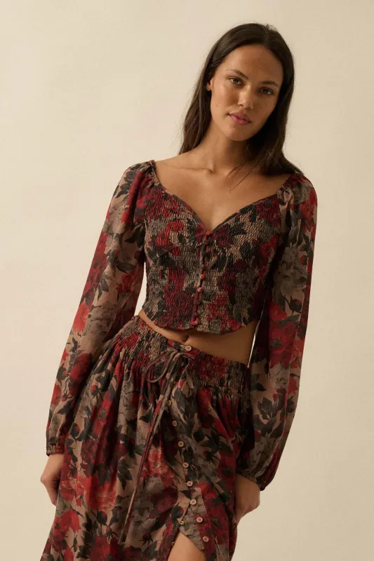 Perfumed Potpourri Smocked Sweetheart Peasant Top sold by Promesa