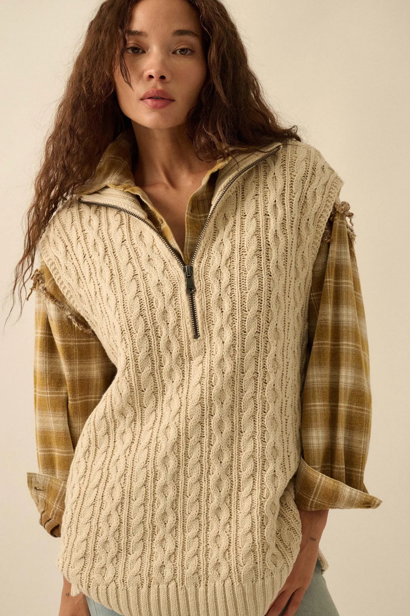 Twist of Fate Cable Knit Oversize Sweater Vest sold by Promesa product image thumbnail 5
