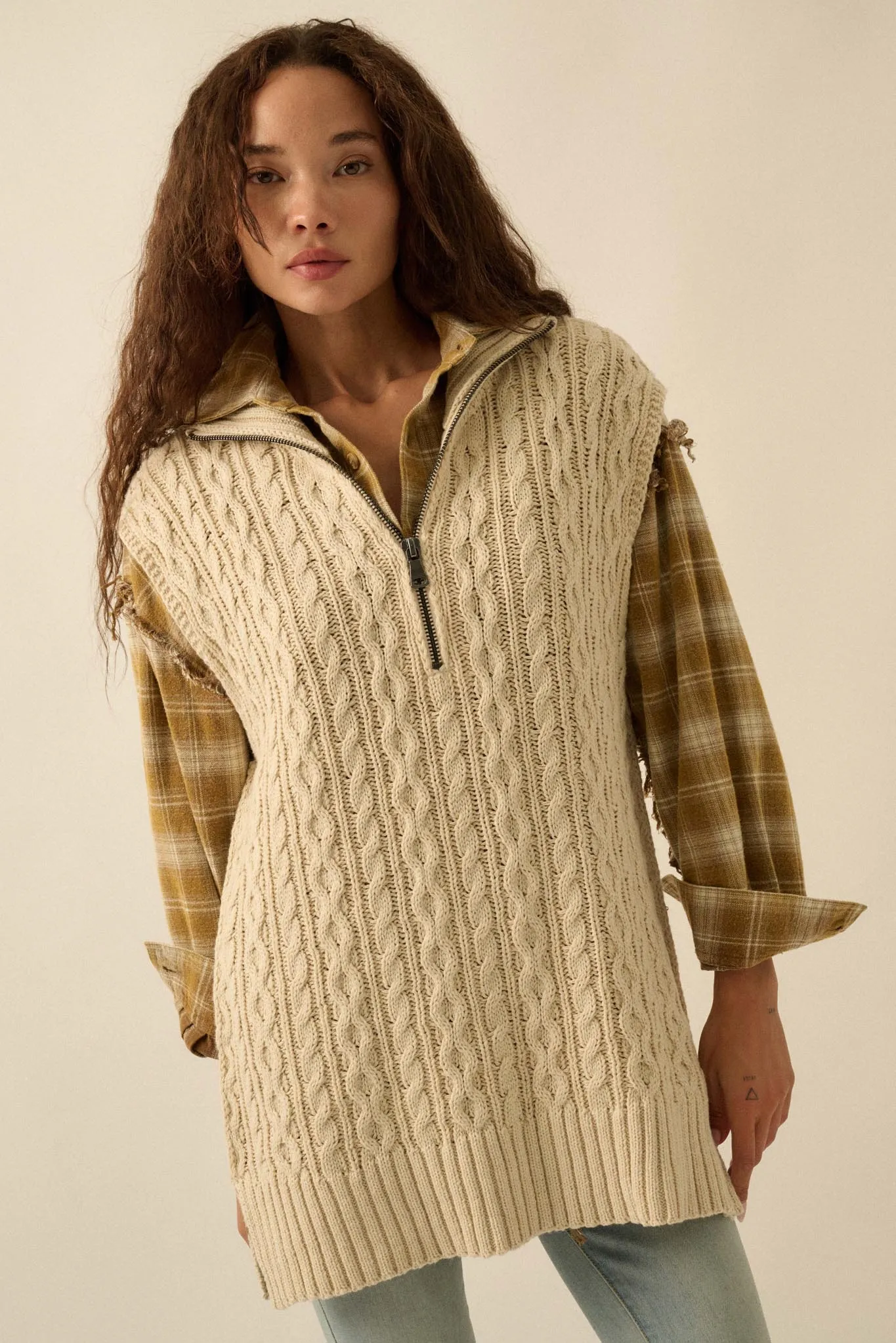 Twist of Fate Cable Knit Oversize Sweater Vest sold by Promesa