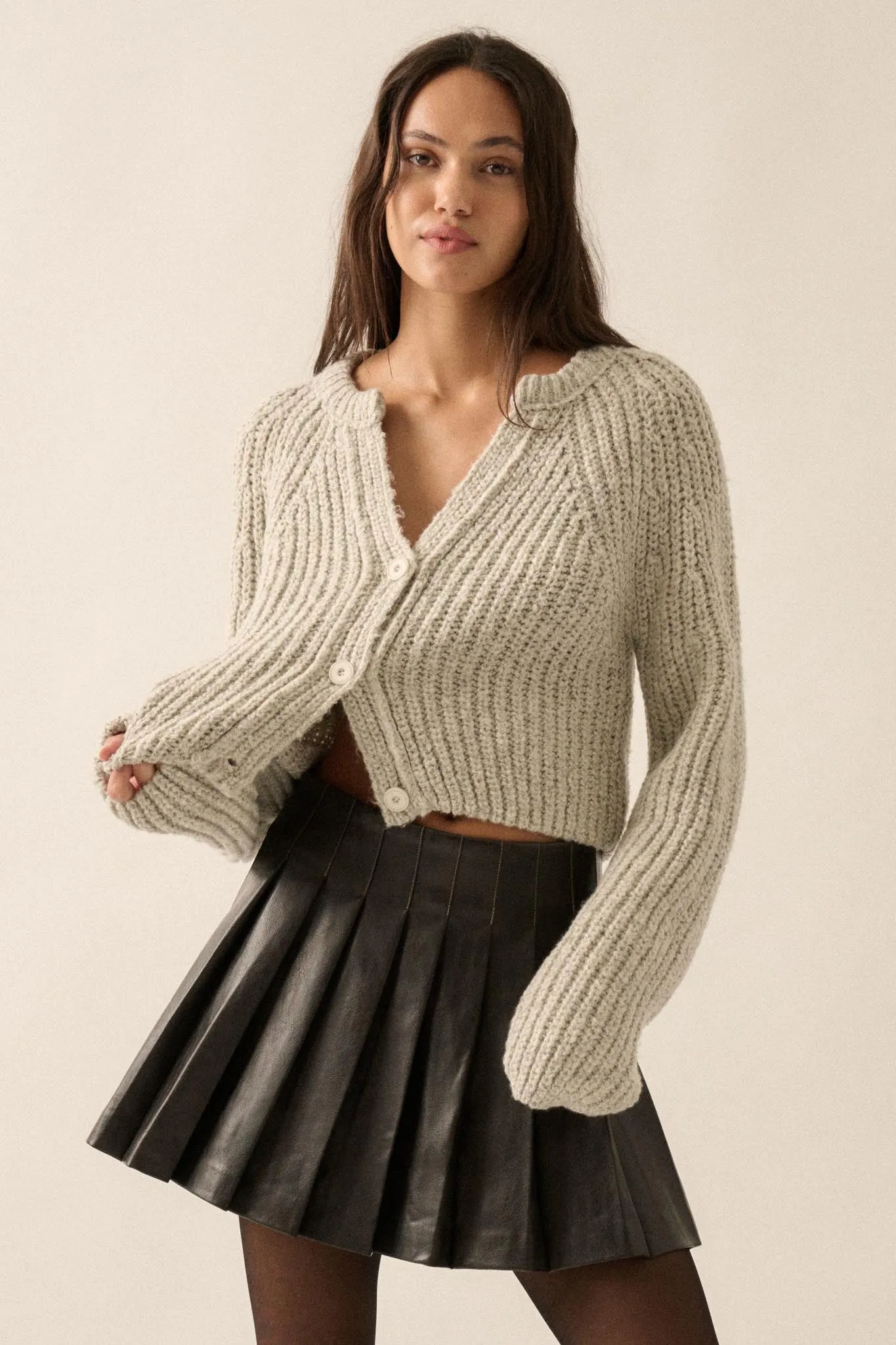 Soft Sunday Ribbed Knit Buttoned V-Neck Cardigan sold by Promesa product image thumbnail 4