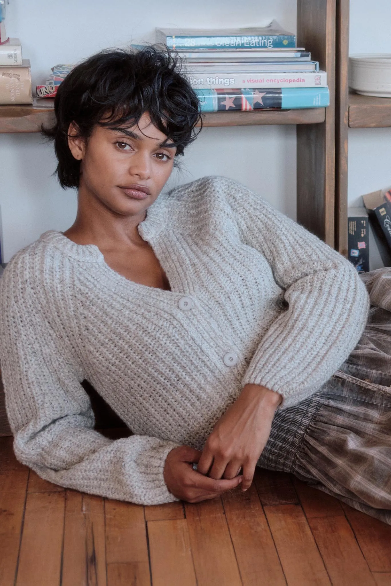 Soft Sunday Ribbed Knit Buttoned V-Neck Cardigan sold by Promesa